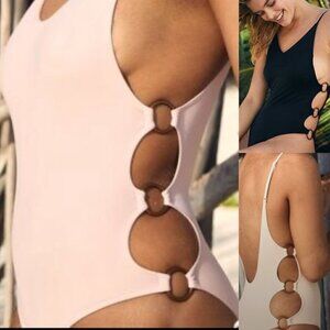 Aerie Metal Rings Cut Out Scoop Back One Piece Swimsuit, Size Small Petite